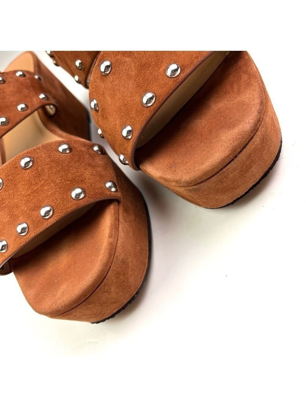 Rebecca Minkoff Tan Suede Studded Platform Sandals - Picture 5 of 8